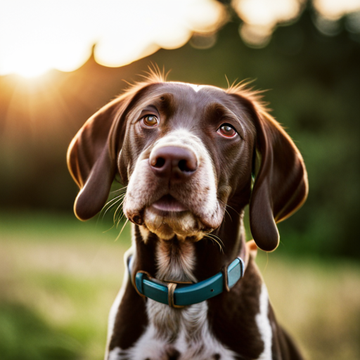 germa, shorthair pointer, puppy, dogs, animals, pets, nature, outdoor, sunlight, warm tones, close-up, portrait, playful, energetic, furry, curious, wagging tail, wet nose, expressive eyes