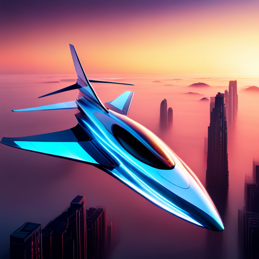 futuristic design, high-tech science fiction, sleek, aerodynamic, AI-controlled, carbon-fiber components, asymmetrical shapes, holographic accents, neon-lit, levitating, dynamic, chrome-plated, jet-inspired, transparent, modular, fast movement