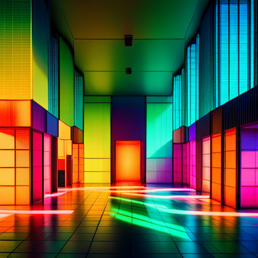 Energetic geometry, vibrant colors, precise composition, technological textures, futuristic perspective, minimalism, sleek materials, modernism, neon lights, bold shapes, digital art, crisp details, cutting-edge technology, metallic sheen, cyber culture, cyberpunk symbology, polished framing