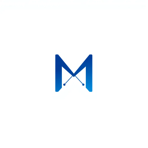 abstract letter M logo, parent node, child nodes, thin branching lines, tree hierarchy, indigo gradient, minimal vector design, white background, geometric abstraction, modernist influence, Bauhaus, clean lines, connection symbolism, hierarchical structure, conceptual design, negative space, visual balance, contemporary aesthetics