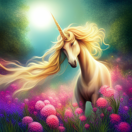 unicorn, flower, fantasy, magical, mythical, creature, nature, vibrant colors, whimsical, ethereal, dreamlike, surreal, fairytale, enchanting, delicate, graceful, mythical beast, flora, fauna, majestic, mystical, otherworldly, beauty, fantasy landscape, soft focus, fantastical elements fantasy-art