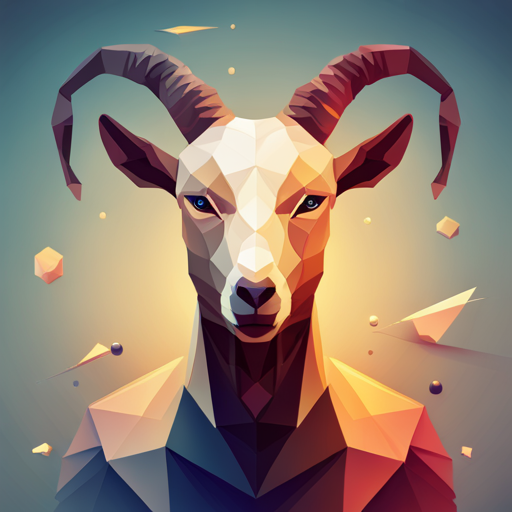 Geometric shapes, abstract art, vector graphics, low-poly modeling, small size, robot, goat-inspired design