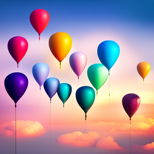 colorful-balloons, floating in the sky, vibrant, joyful, celebration, party, whimsical, surreal, dreamlike, fantasy, fantasy-art, soft pastel colors, playful, cheerful, movement, organic shapes, transparent, light, shadows