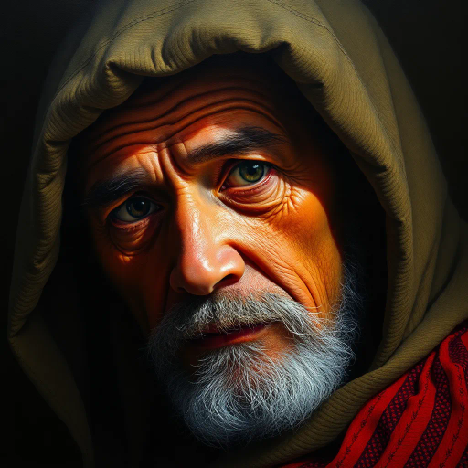 hyper-realism, detailed textures, chiaroscuro lighting, vibrant colors, Rembrandt influence, meticulous detail, natural light, atmospheric depth, emotional resonance, lifelike depiction, intricate composition, smooth gradients, realistic textures, expressive portraits, soft focus, dimensional accuracy, dynamic range, capturing essence, high detail, refined realism