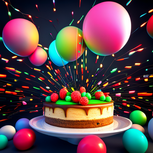 birthday, celebration, 3D, digital sculpture, colorful, balloons, candles, cake, party, festive, joy, happiness