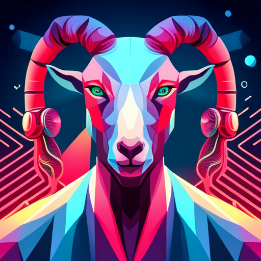 abstract, vector, goat, robot, futuristic, geometric shapes, vibrant colors, digital manipulation, mechanical, graphical elements