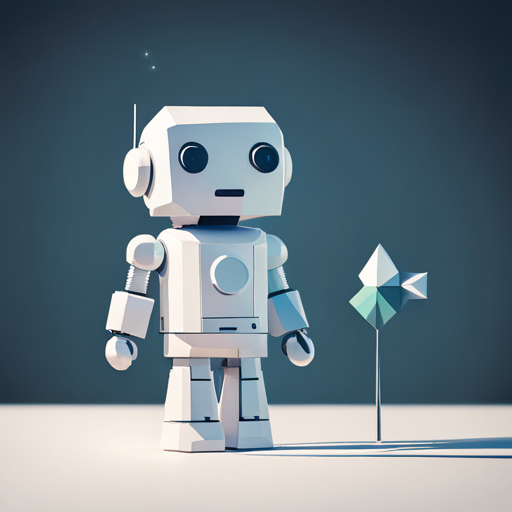 tiny robot, geometric shapes, low-poly, digital-art, white background