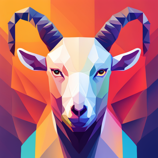 abstract, vector, low-poly, small, goat, antlers, robot, white background, geometric shapes, minimalism, composition, polygonal, texture, digital design, angular, contemporary, artificial intelligence, 3D modeling, sci-fi, futuristic, metal material, symmetry