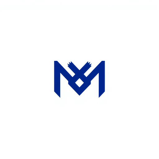 minimal M logo, perspective convergence, depth, hierarchy, solid indigo blue, geometric, modern tech design, flat vector, white background, Bauhaus influences, clean lines, symmetry, contemporary aesthetics, spatial innovation, futurism, precision, abstraction, innovative branding, structural elegance