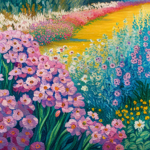 pastel, floral, meadow, embroidery, digital art, vibrant colors, springtime, impressionism, light and shadow, delicate textures, mixed media, Monet, Van Gogh, nature, romanticism, whimsical, intricate details, soft hues, organic shapes, French countryside, tranquility