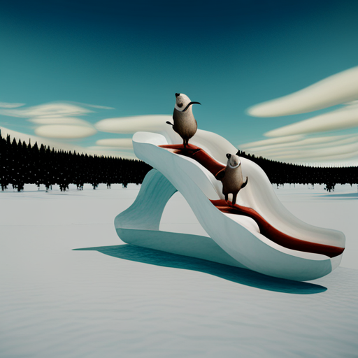 surrealism, winter, playful, graphical, Arctic waddle, animation, looping, sliding, comedy