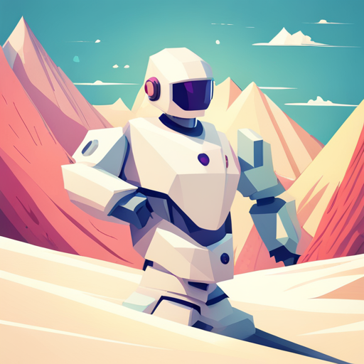 Front-facing robot with a cute and tiny design, characterized by geometric shapes and minimalist composition. The low-poly style enhances the simplicity of the design and is perfect for a digital-art piece. White background provides a clean and modern look.