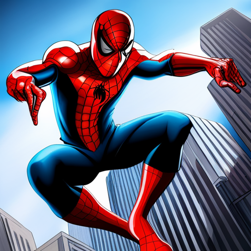 Spiderman, action, superhero, comic book, dynamic, intense, fight, big, scary, monster, vibrant colors, dramatic lighting, high energy, motion lines