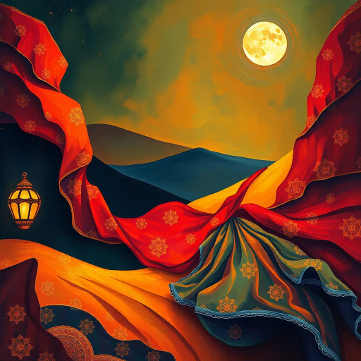 Arabian beauty, vibrant colors, flowing garments, intricate designs, warm lighting, exotic elegance, Henri Matisse influences, rich textures, cultural fusion, contemporary elements, radiant atmosphere, captivating gaze, dynamic movement, ornate patterns, harmonious balance, desert essence, vibrant allure, ethereal quality, sophisticated charm