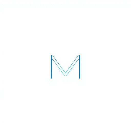 abstract letter M logo, parent node, child nodes, thin branching lines, tree hierarchy, indigo gradient, minimal vector design, white background, geometric abstraction, modernist influence, Bauhaus, clean lines, connection symbolism, hierarchical structure, conceptual design, negative space, visual balance, contemporary aesthetics