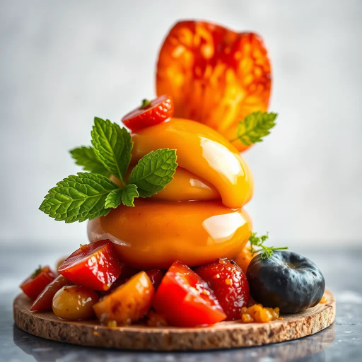 hyper-realistic, culinary artistry, vibrant colors, exquisite detail, food styling, natural lighting, soft focus, still life composition, gastronomic presentation, rich textures, culinary artistry, vibrant colors, exquisite detail, master chefs, modern cuisine, Louis Daguerre influence, sumptuous, celebratory atmosphere, macro lens perspective, culinary textures, palatable harmony, Ed Ruscha influence, gourmet, sensory experience, appetizing, visual feast, harmonious balance, enticing presentation, contemporary elegance