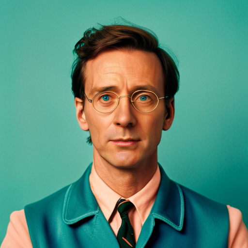 Wes Anderson, film director, quirky, whimsical, retro, pastel colors, symmetry, composition, futurism, artificial intelligence, love, loneliness, melancholy, nostalgia, technology, futuristic, vintage, retro-futurism, perspective, character development, visuals, storytelling