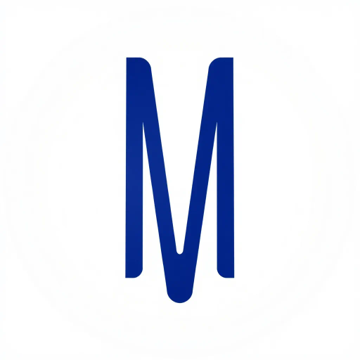 abstract letter M logo, parent node, child nodes, thin branching lines, tree hierarchy, indigo gradient, minimal vector design, white background, geometric abstraction, modernist influence, Bauhaus, clean lines, connection symbolism, hierarchical structure, conceptual design, negative space, visual balance, contemporary aesthetics