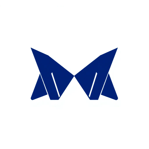 abstract M lettermark, geometric precision, two thick diagonal lines, sharp V convergence, bold solid indigo, minimal modern logo, geometric shapes, Bauhaus influence, dynamic symmetry, clean lines, minimalism, stark contrast, white background, conceptual simplicity, contemporary aesthetics, high-impact clarity