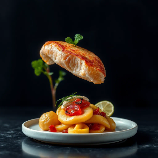 hyper-realistic, culinary artistry, still life, vibrant colors, succulent textures, food photography, gourmet presentation, chiaroscuro lighting, rich detail, natural composition, culinary textures, food stylization, glossy surfaces, nuanced hues, modern aesthetic, exquisite plating, artisanal craftsmanship, gourmet indulgence, food as art, visual feast, sumptuous presentation, high contrast, appetizing visual, culinary elegance