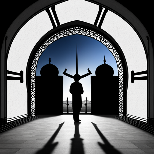 symbolic, masjid, rounded border, border shadow, clock, time, 04:10, caption, 7 minutes walking distance, location