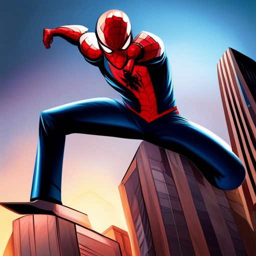 Spiderman, action, superhero, comic book, dynamic, intense, fight, big, scary, monster, vibrant colors, dramatic lighting, high energy, motion lines