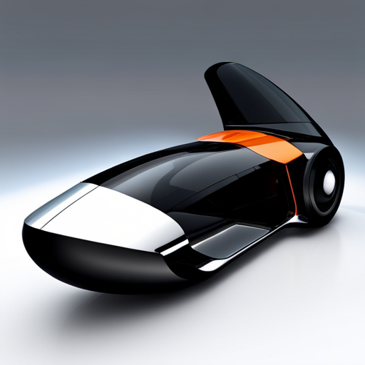 futuristic design, high-tech, aerodynamic shape, AI control, carbon fiber components, asymmetrical shapes, holographic and neon-lit accents, levitation, dynamic and chrome-plated, modular and transparent, fast movement, sci-fi vibe