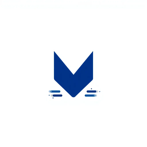 bold M logo mark, solid geometric letter, structured layers, subtle thin horizontal connector lines, indigo on white, modern minimal SaaS branding, flat vector, modernist simplicity, Bauhaus influence, clean design, minimalist aesthetics, structured composition, primary color palette, geometric precision, visual balance, negative space utilization, corporate identity, digital branding, contemporary design language, clarity in form
