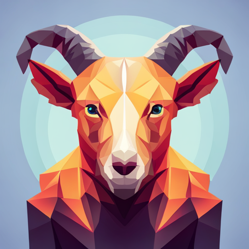 geometric shapes, vector, 3D modeling, low-poly, futuristic technology, artificial intelligence, small robot, goat features, abstract