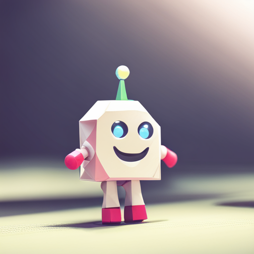 cute robot, front view, low polygon, rubber material