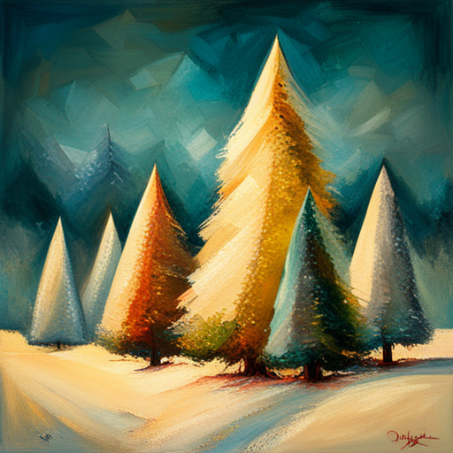 four, Christmas tree, textured canvas, oil vintage