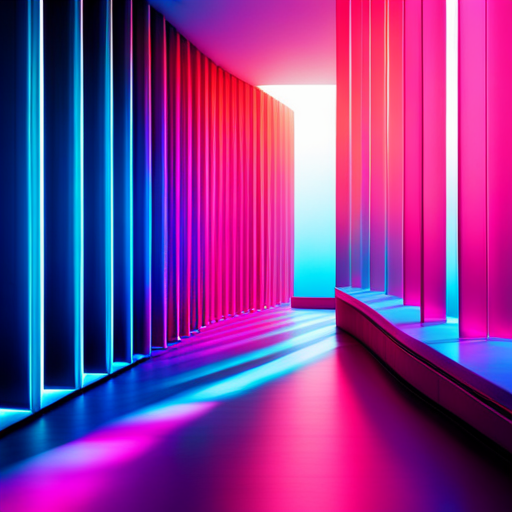 neon glow, futuristic design, metallic shine, avant-garde, high contrast, chromatic aberration, iridescent hues, minimalist composition, tech-inspired color palette