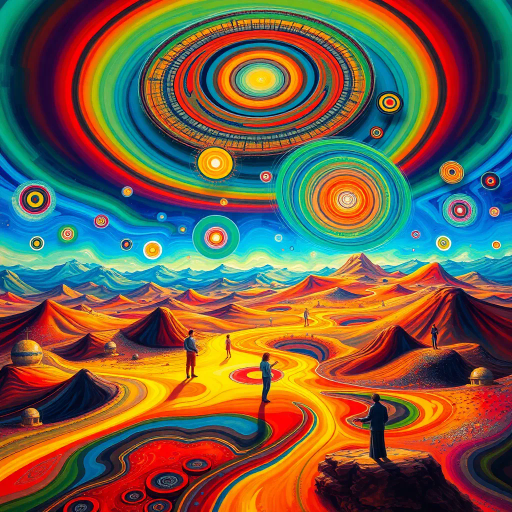 vibrant greeting, surreal ambiance, Salvador Dali, futuristic elements, kaleidoscope patterns, ethereal lighting, bold colors, dreamlike landscape, abstract shapes, fluid movements, whimsical charm, lucid expression, contemporary twist, expansive space, symbolic interpretations