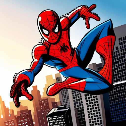 Spiderman, superhero, Marvel, action, comic book, illustration, webs, red and blue, dynamic, motion, New York City, skyscrapers, cityscape, urban, swinging, agility, acrobatic, web-slinging, crime-fighting, masked vigilante, Marvel Cinematic Universe, Stan Lee, Steve Ditko, pop art, sequential art